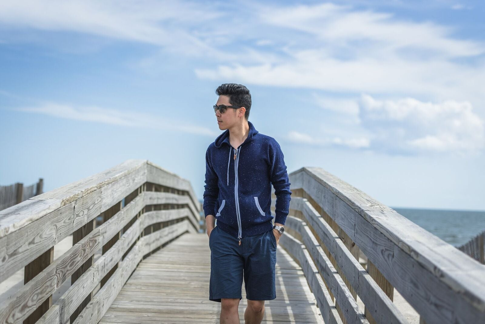 Donegal Blue cashmere hooded zipper sweater by Start2Finish, showing a cozy blue cashmere hoodie with zipper closure and hood.