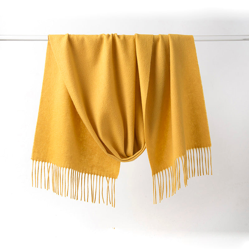 Start2Finish yellow lambswool scarf with a plain woven design, showcasing soft, cozy apparel for cold weather.