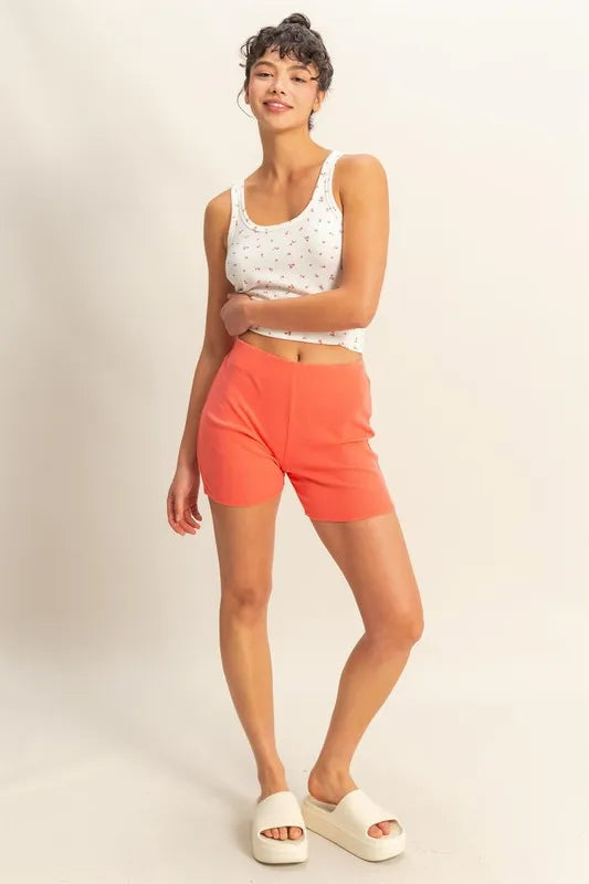 High waist ribbed fitted biker shorts from HYFVE, designed for comfort and style, in a sleek black fabric with a close fit.