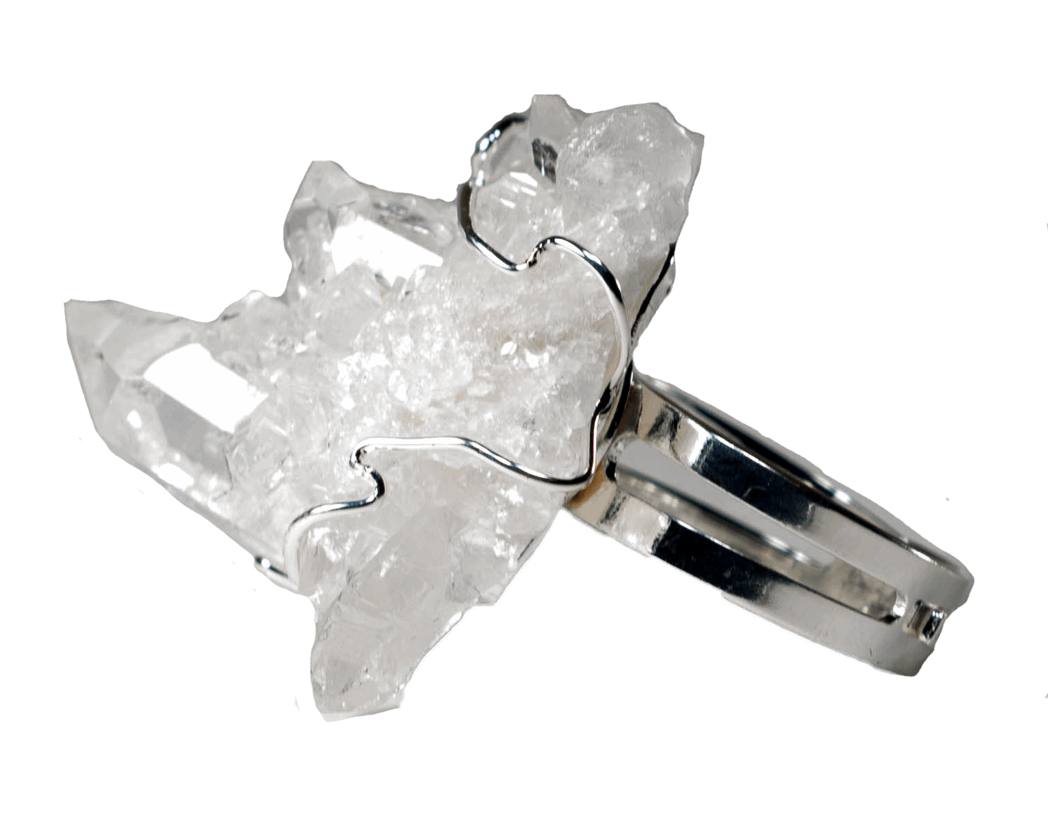 Silver quartz ring with transparent gemstone, featuring a sleek design from Green Ares for home and garden decor.