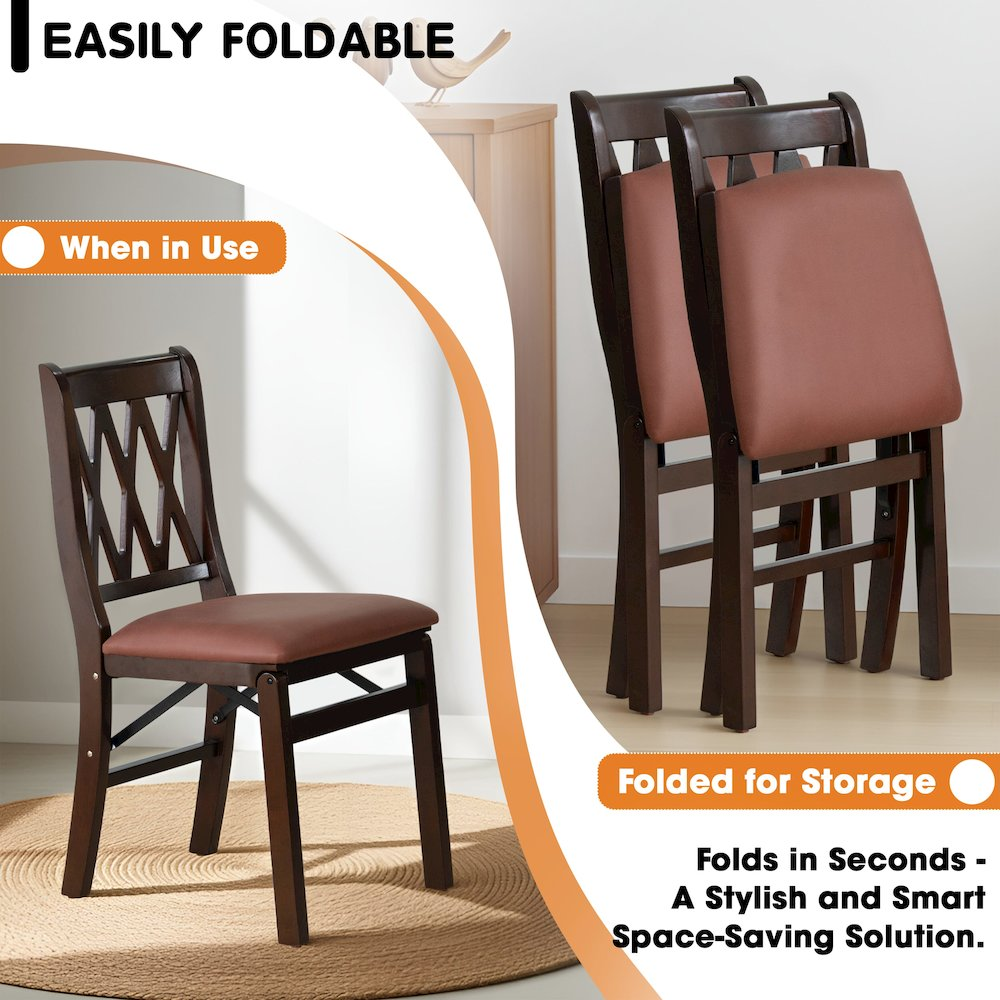 Set of 2 Plano Modern Dining Chairs by Start2Finish with PU leather seats, 3-X back design, mahogany finish, and stylish furniture look.