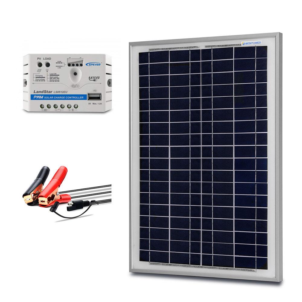 Fuchsia Rose ACOPower 25W off-grid solar kit with 5A charge controller and SAE connector for outdoor renewable energy use