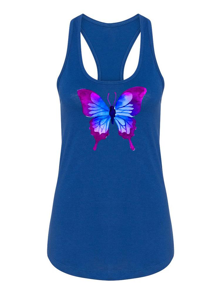 Purple butterfly racerback tank top by Start2Finish, featuring a vibrant butterfly design on soft apparel fabric.