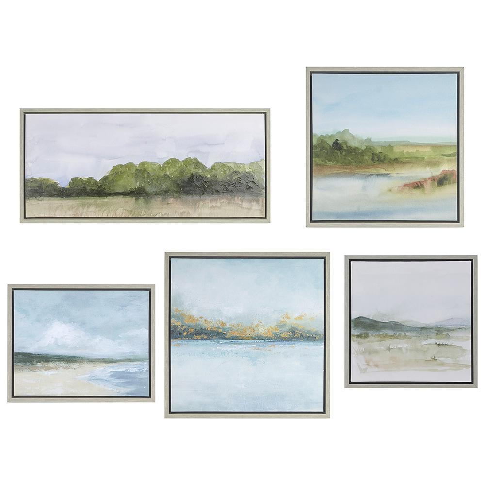 Start2Finish abstract landscape 5-piece gallery canvas wall art set featuring colorful, textured landscape scenes on stretched canvases.