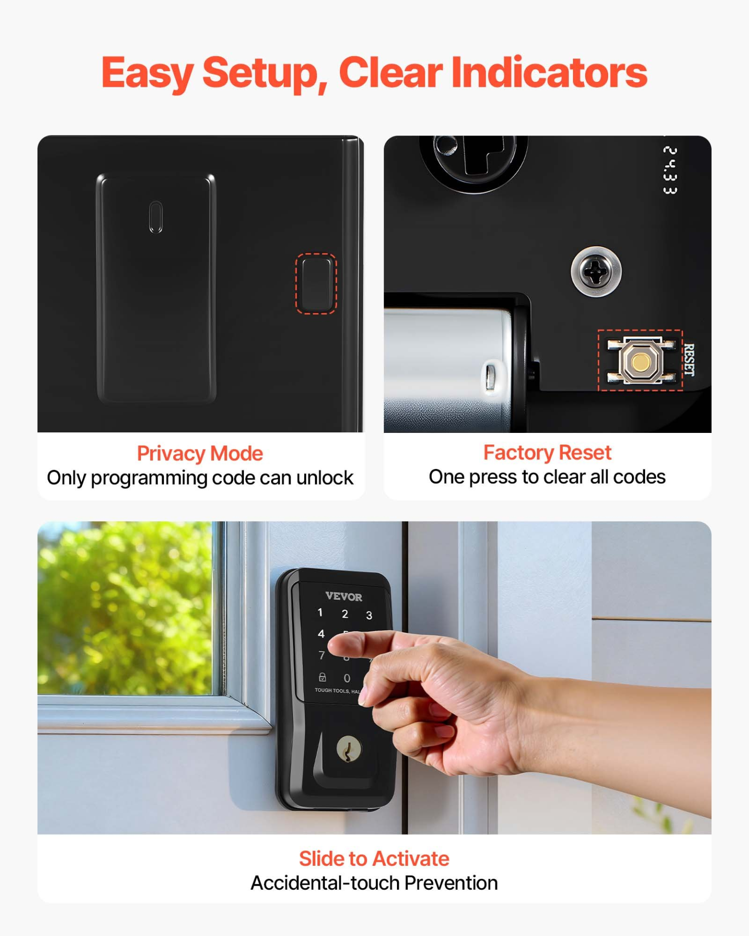 Start2Finish VEVOR Keyless Entry Door Lock with touchpad, black electronic deadbolt, keypad, and anti-peeking password.
