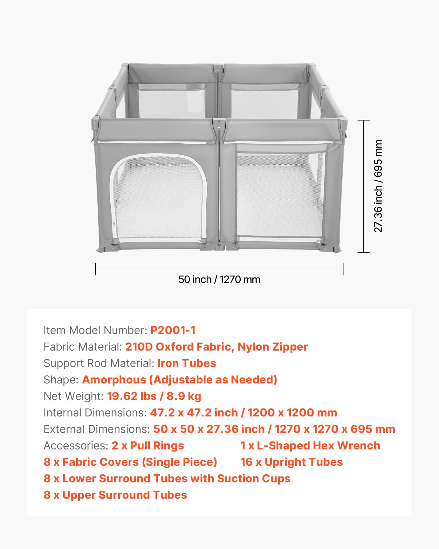 Start2Finish VEVOR baby playpen with foldable design, breathable mesh sides, zippered door, suitable for indoor and outdoor toddlers.
