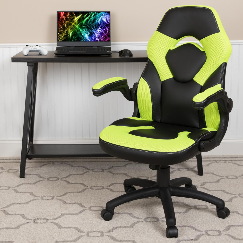 Start2Finish X10 Gaming Racing Office Chair in neon green and black with a swivel base and ergonomic design, suitable for gaming and office use.