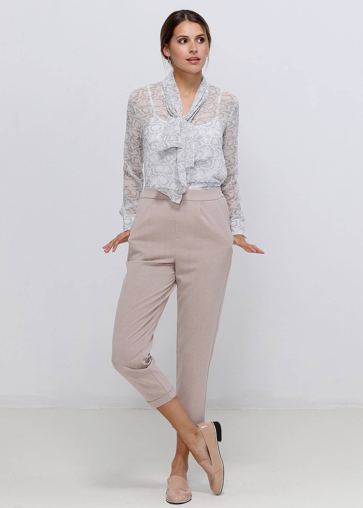 Ivory silver tie-neck sheer blouse from Lemon Hera, stylish tops and blouses with elegant, lightweight fabric and detailed design.