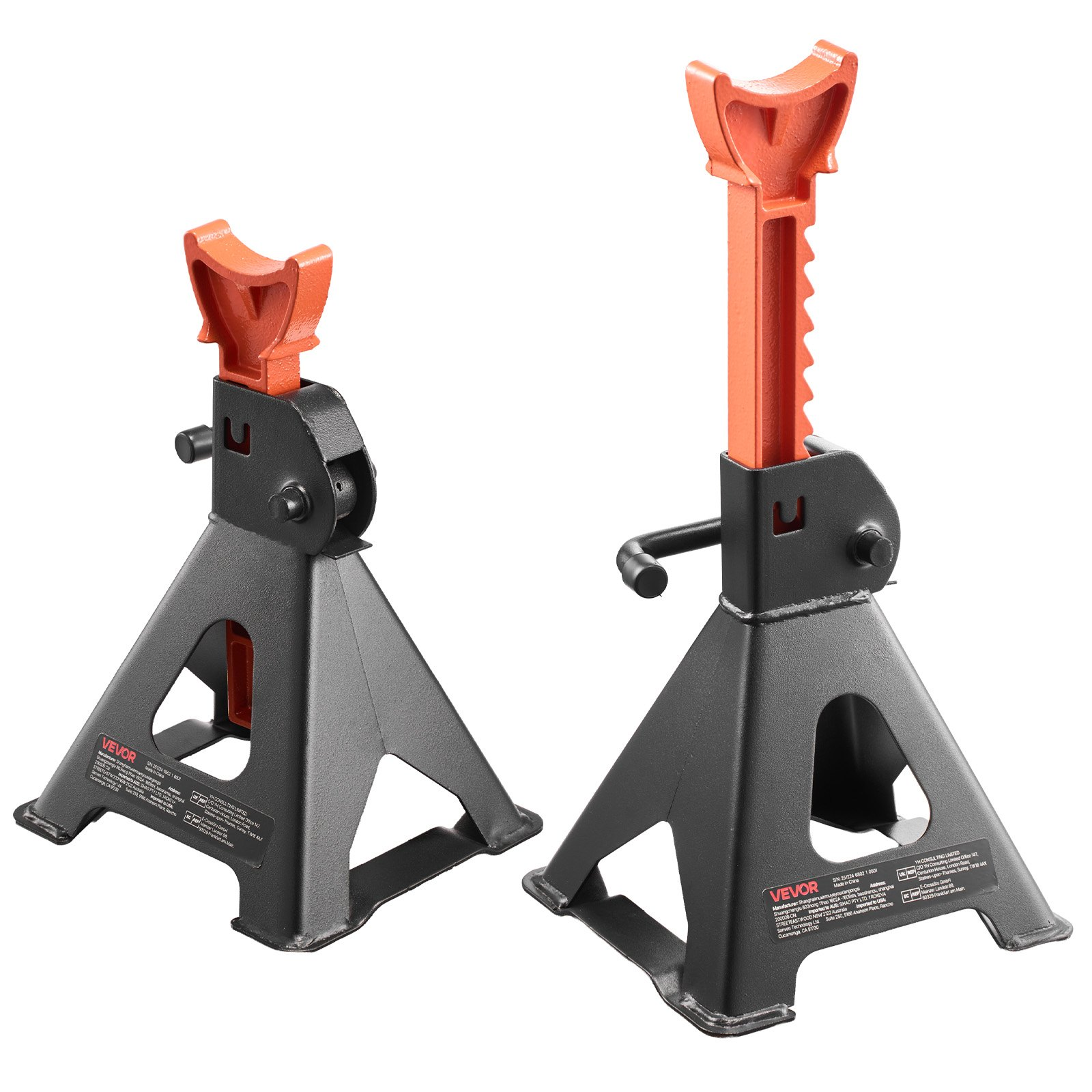 Start2Finish VEVOR 3 Ton automotive jack stands, heavy-duty steel, adjustable height, locking, for SUV, pickup, car, UTV, black and orange