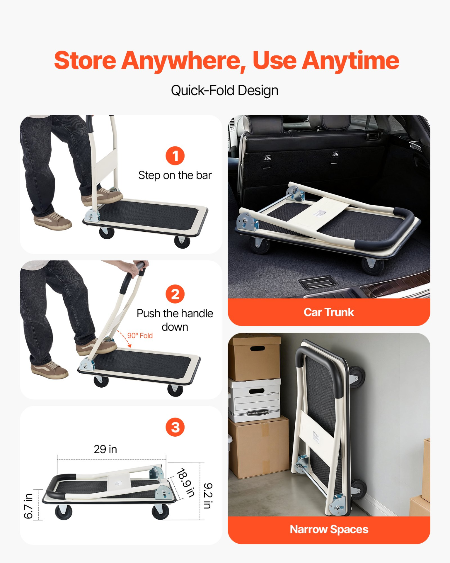 Start2Finish VEVOR foldable push cart dolly with swivel wheels, 330 lbs load capacity, compact flatbed hand truck for easy transport