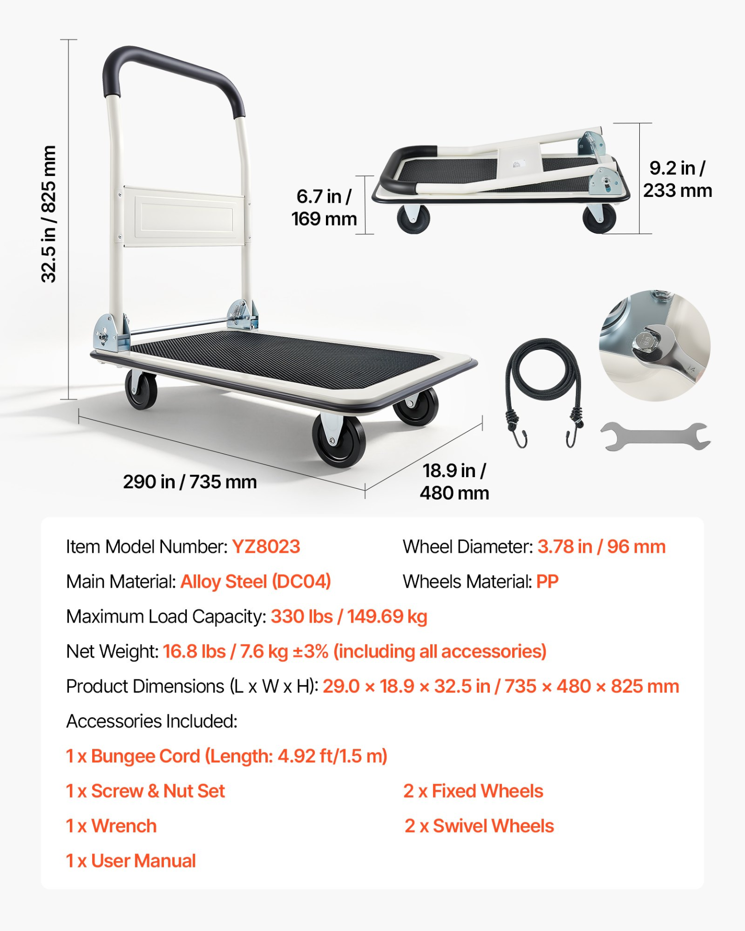 Start2Finish VEVOR foldable push cart dolly with swivel wheels, 330 lbs capacity, compact flatbed platform for easy transport