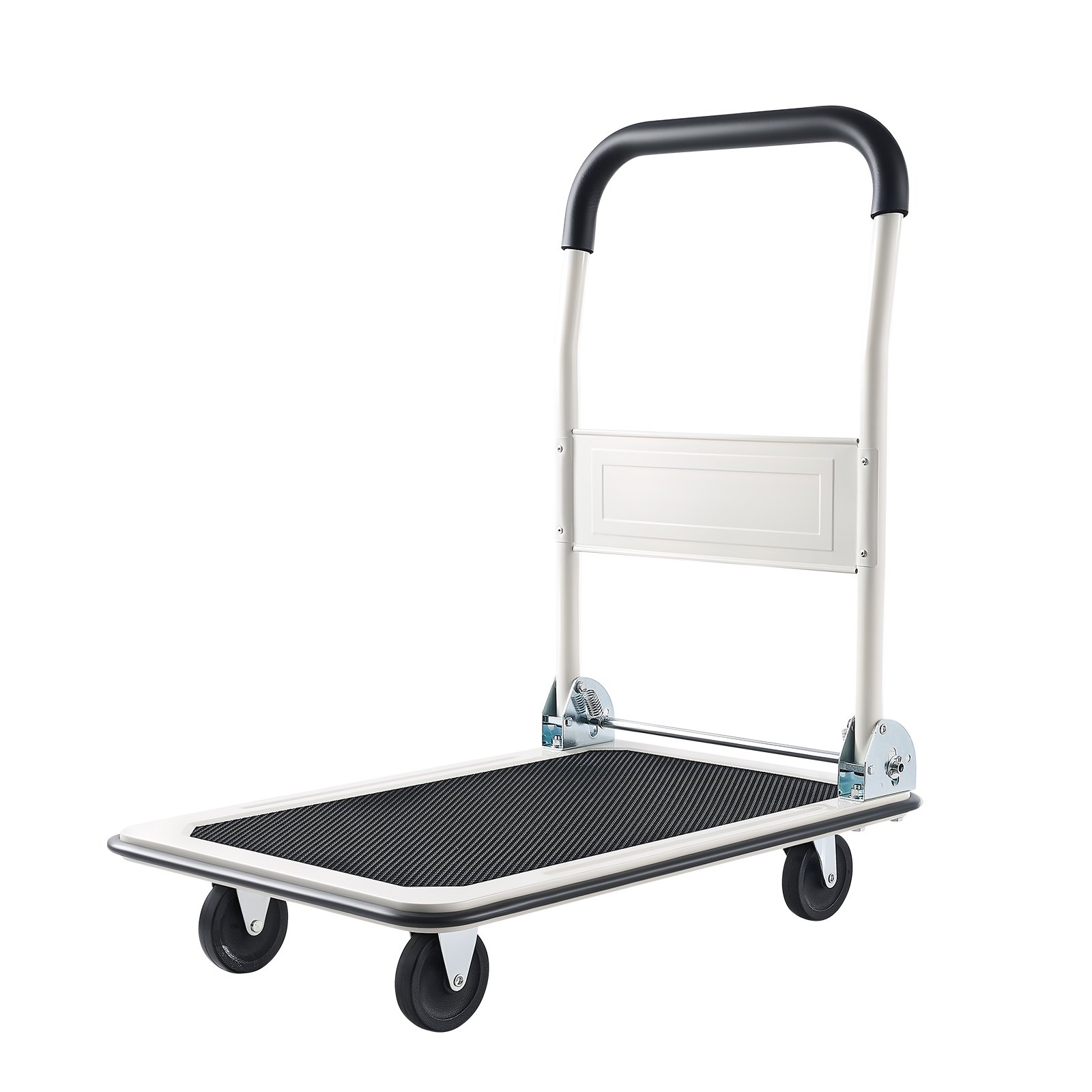 Start2Finish VEVOR foldable push cart dolly with swivel wheels, 330 lbs load capacity, space-saving flatbed platform for moving.