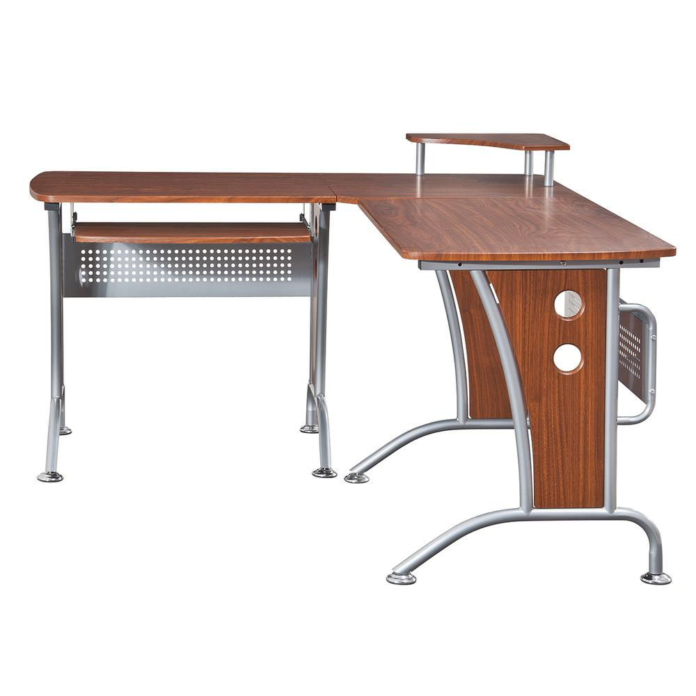 Start2Finish Techni Mobili Deluxe L-Shaped Desk with inline team desk, featuring dark wood finish and spacious work surface.