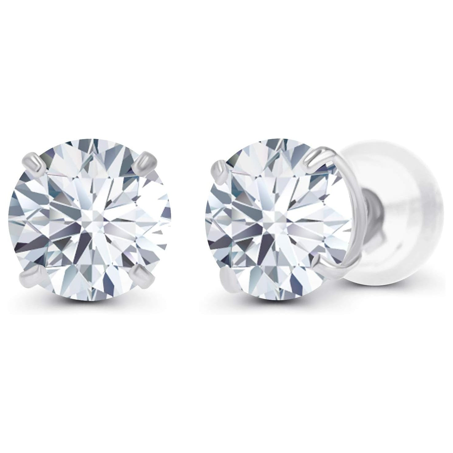 Round 1.00 CTW lab-grown diamond stud earrings in 14K white or yellow gold with G/VS clarity, featuring sparkling diamonds.