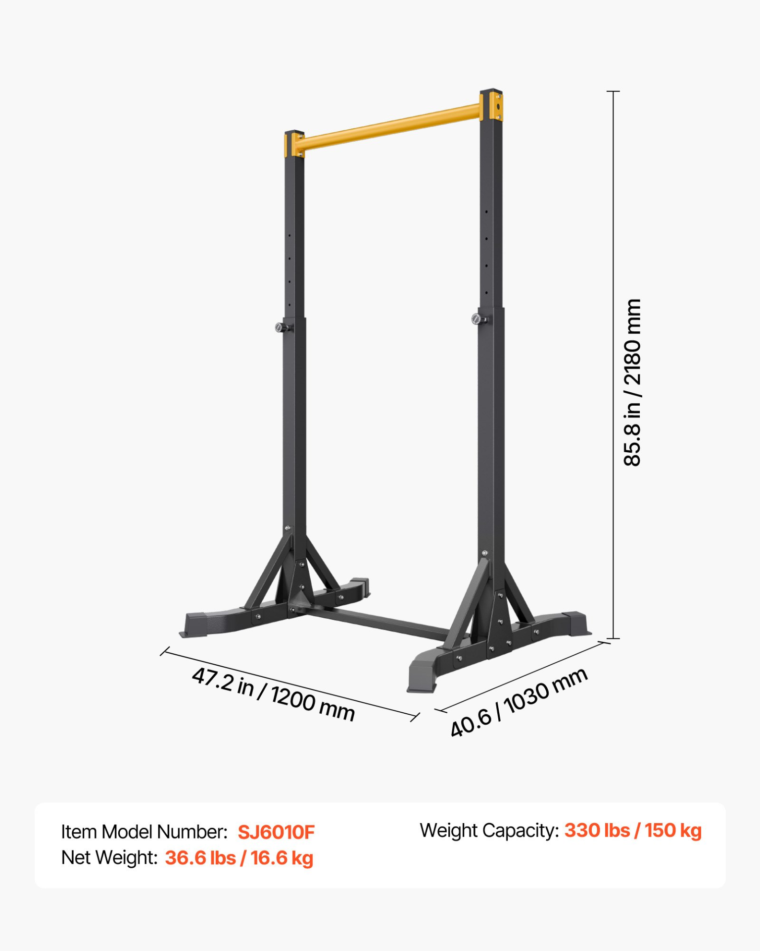 Start2Finish VEVOR portable pull-up bar with H-frame, heavy-duty steel, 8 height levels, suitable for arms, back, and chest training.