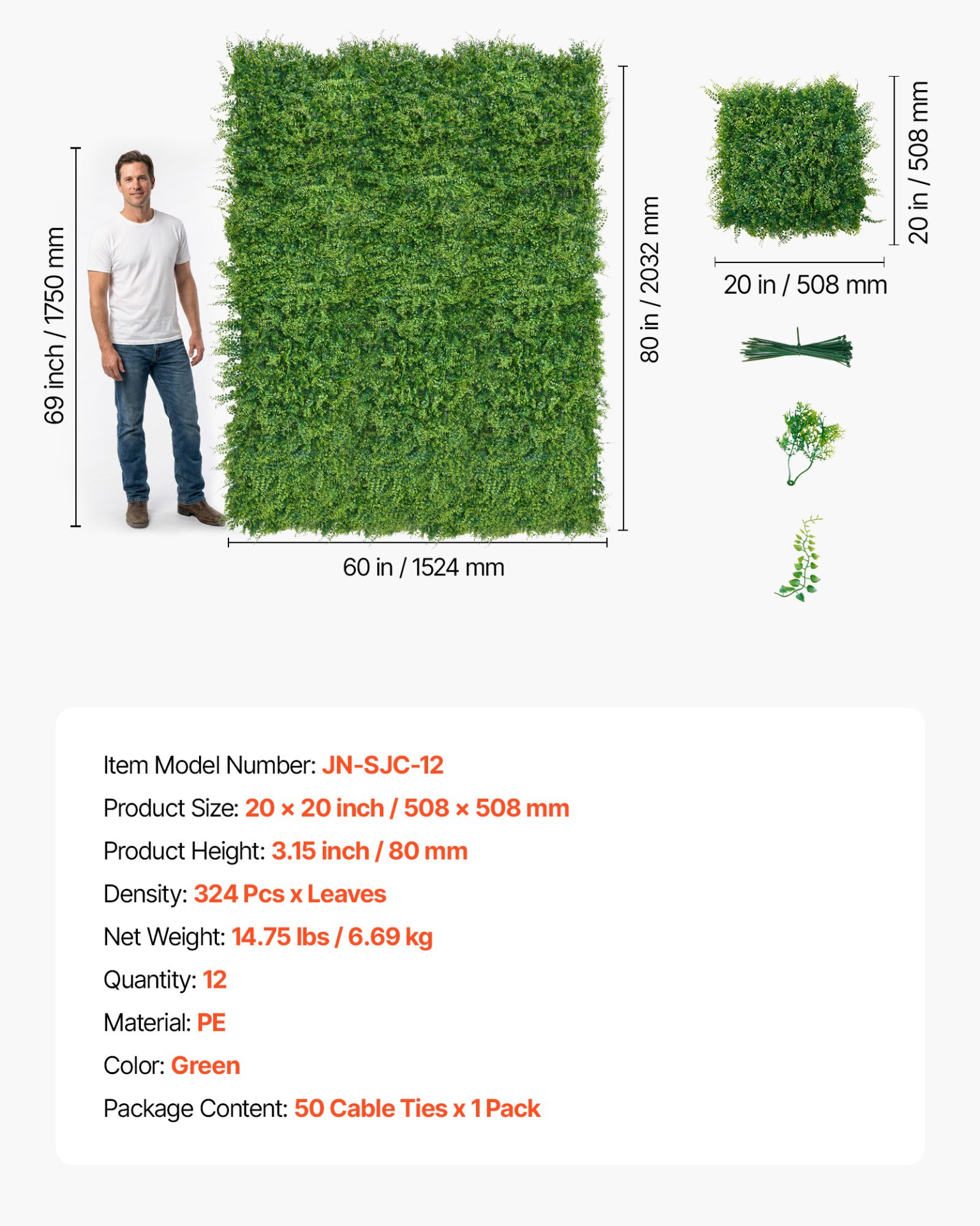 Start2Finish artificial plant wall with 12 green boxwood panels, ideal for outdoor privacy fences and garden decoration.