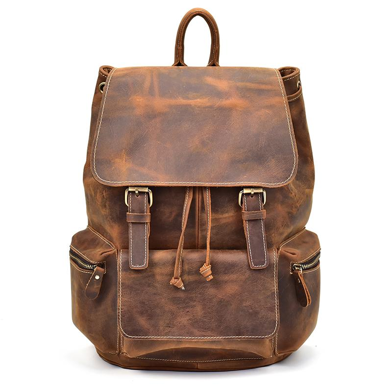 Start2Finish Hagen vintage leather backpack, accessories with sturdy leather straps and classic design, front pocket and top handle.