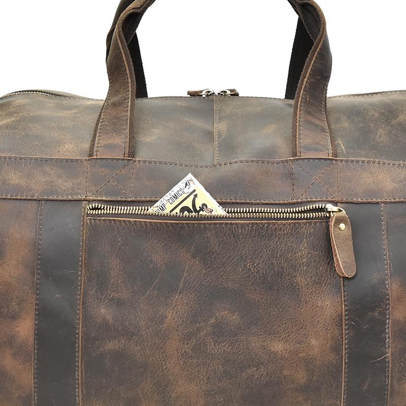 Start2Finish Colden Duffle Bag with large capacity leather exterior, showing its spacious design and sturdy handles for travel.