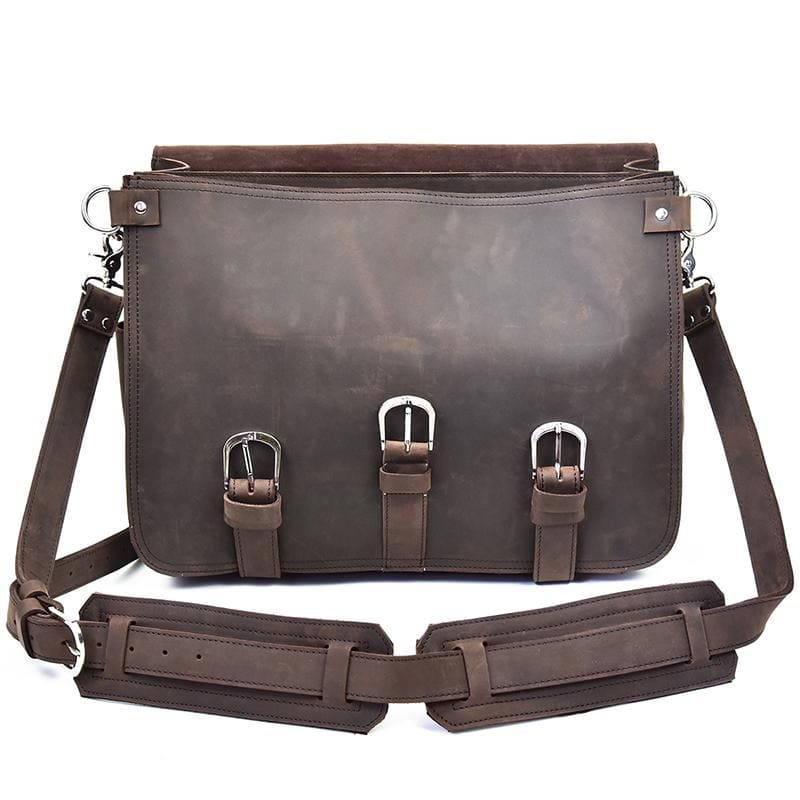 Large vintage leather messenger bag by Start2Finish, The Gustav Messenger Bag, showcasing its spacious design and classic accessories style.