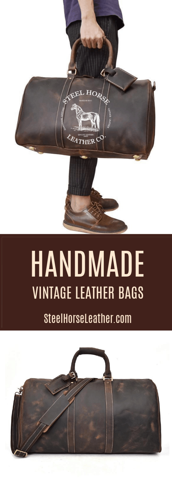 Handcrafted leather duffle bag from Start2Finish&