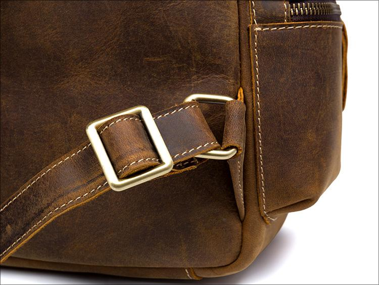 Start2Finish The Langley vintage leather backpack showing front view with leather straps and classic design.