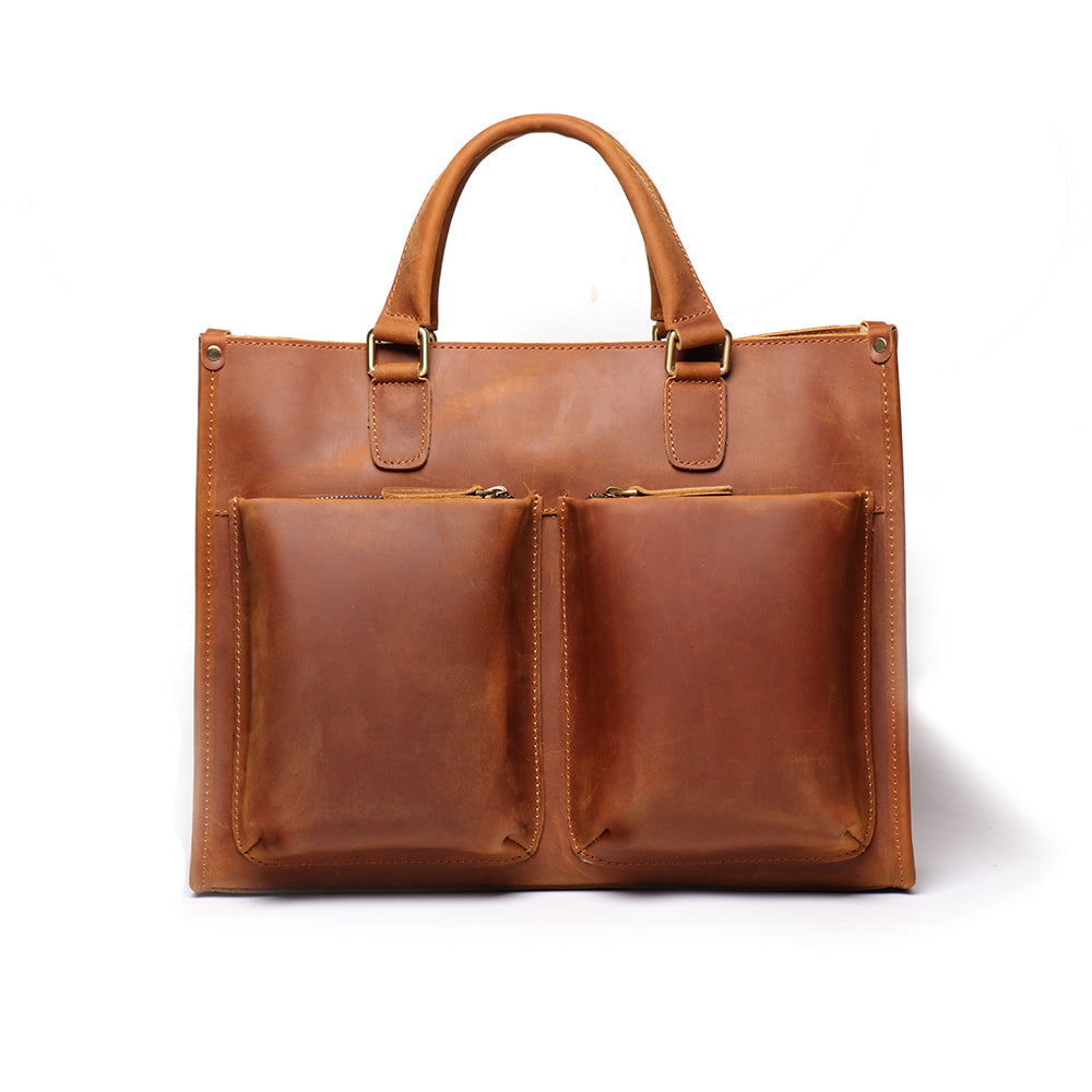 Start2Finish Dagmar leather briefcase featuring vintage brown leather, a classic messenger bag with a sturdy handle and adjustable strap.