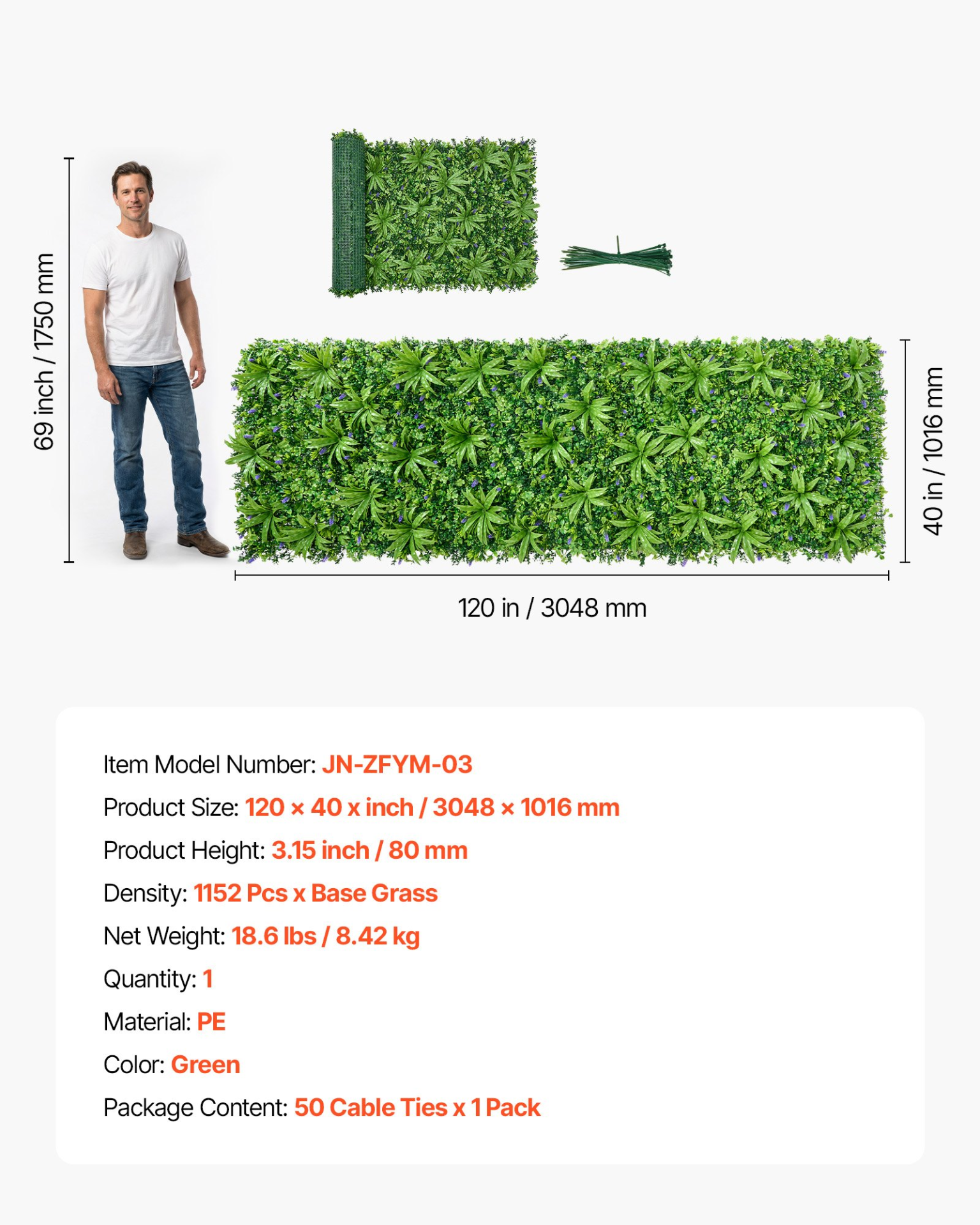 Artificial VEVOR boxwood plant wall panel, 40x120 inches, lush green greenery for outdoor or indoor privacy hedge or garden backdrop.