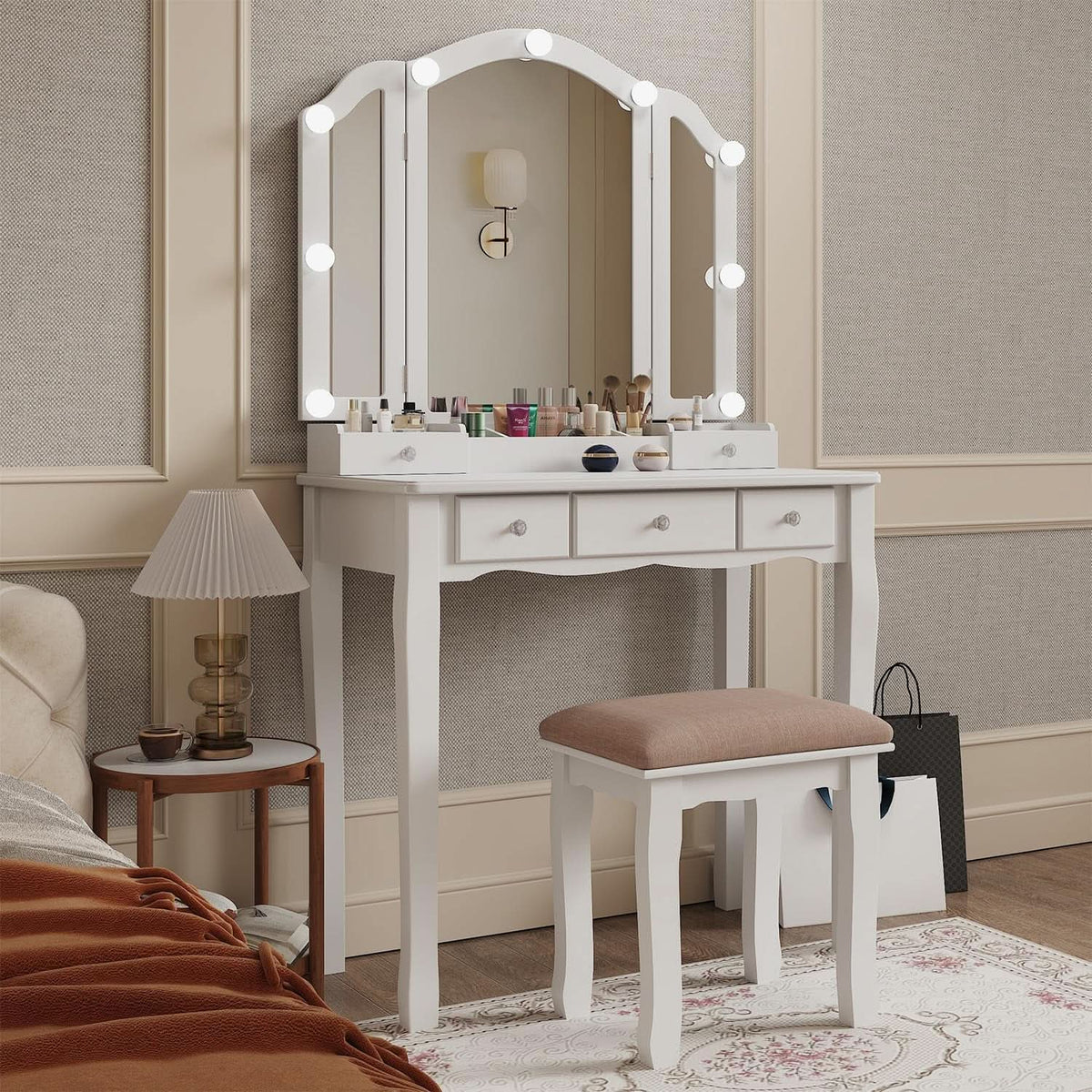 Makeup Vanity Desk With Highgloss LED Illumination