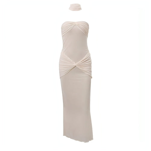 Lightly chest-wrapped sequins fishtail gown dress by Carmine Juneberry, slightly transparent with shimmering details and elegant silhouette.