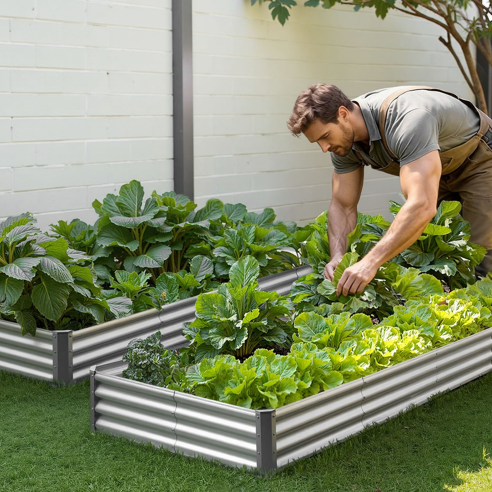 Start2Finish VEVOR metal raised garden bed, 12x4x1 ft outdoor galvanized planter box for vegetables, flowers, and succulents.