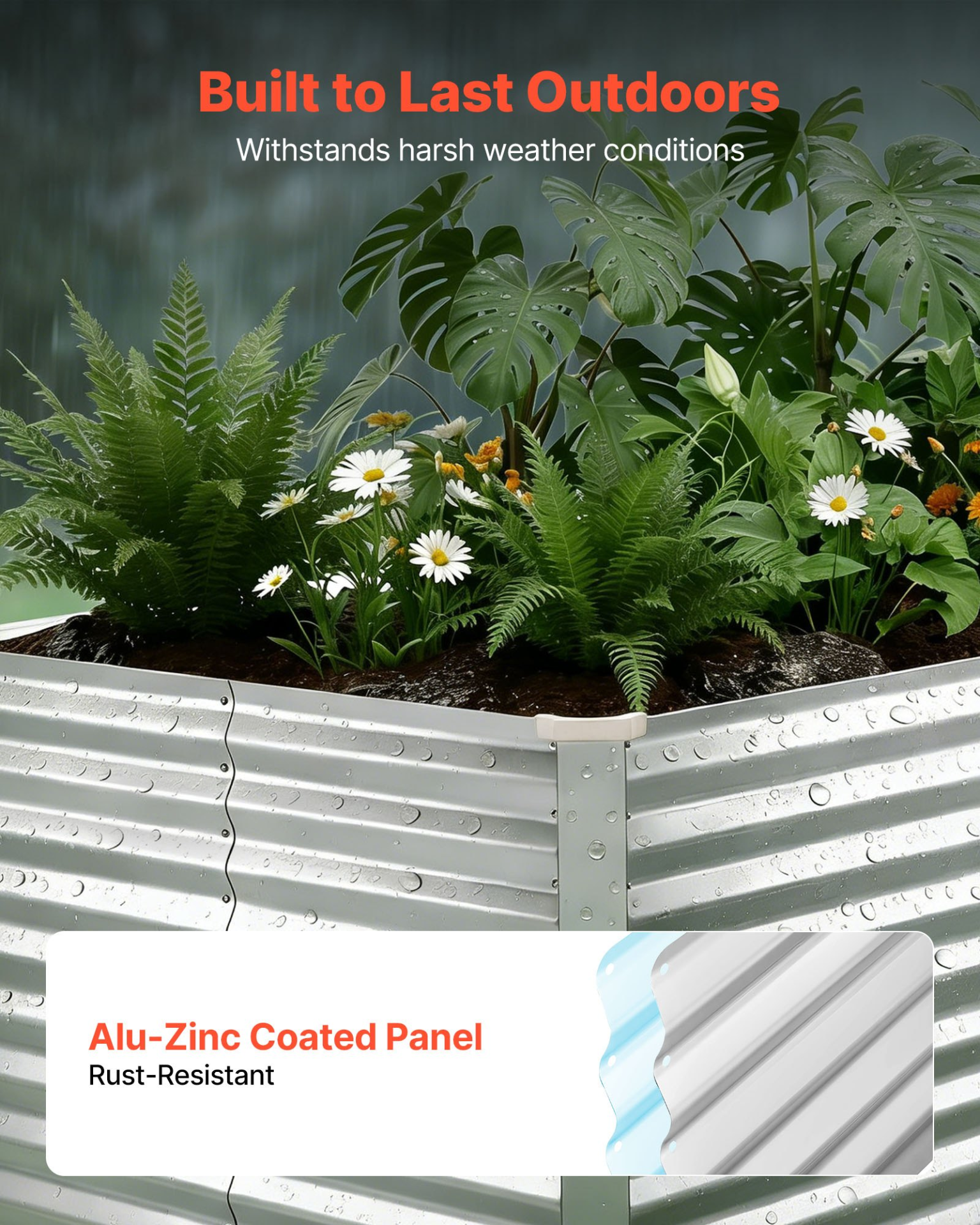 Galvanized VEVOR raised garden bed 8x4x3 ft rectangular metal planter box with gloves, rustproof aluminum-zinc for outdoor flowers and vegetables