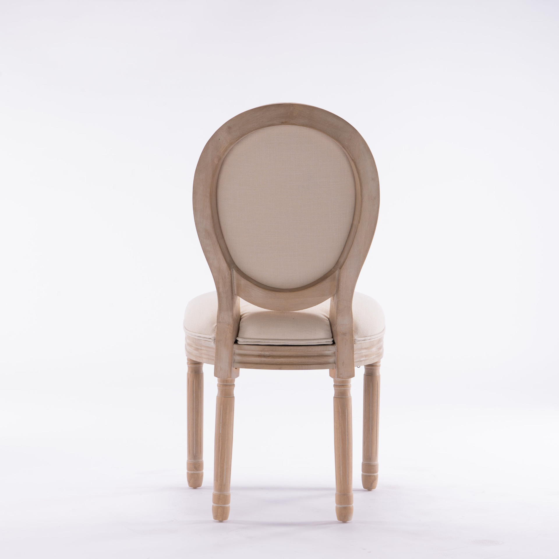 French style solid wood frame dining chair with linen fabric upholstery and classic upholstered back by Start2Finish.