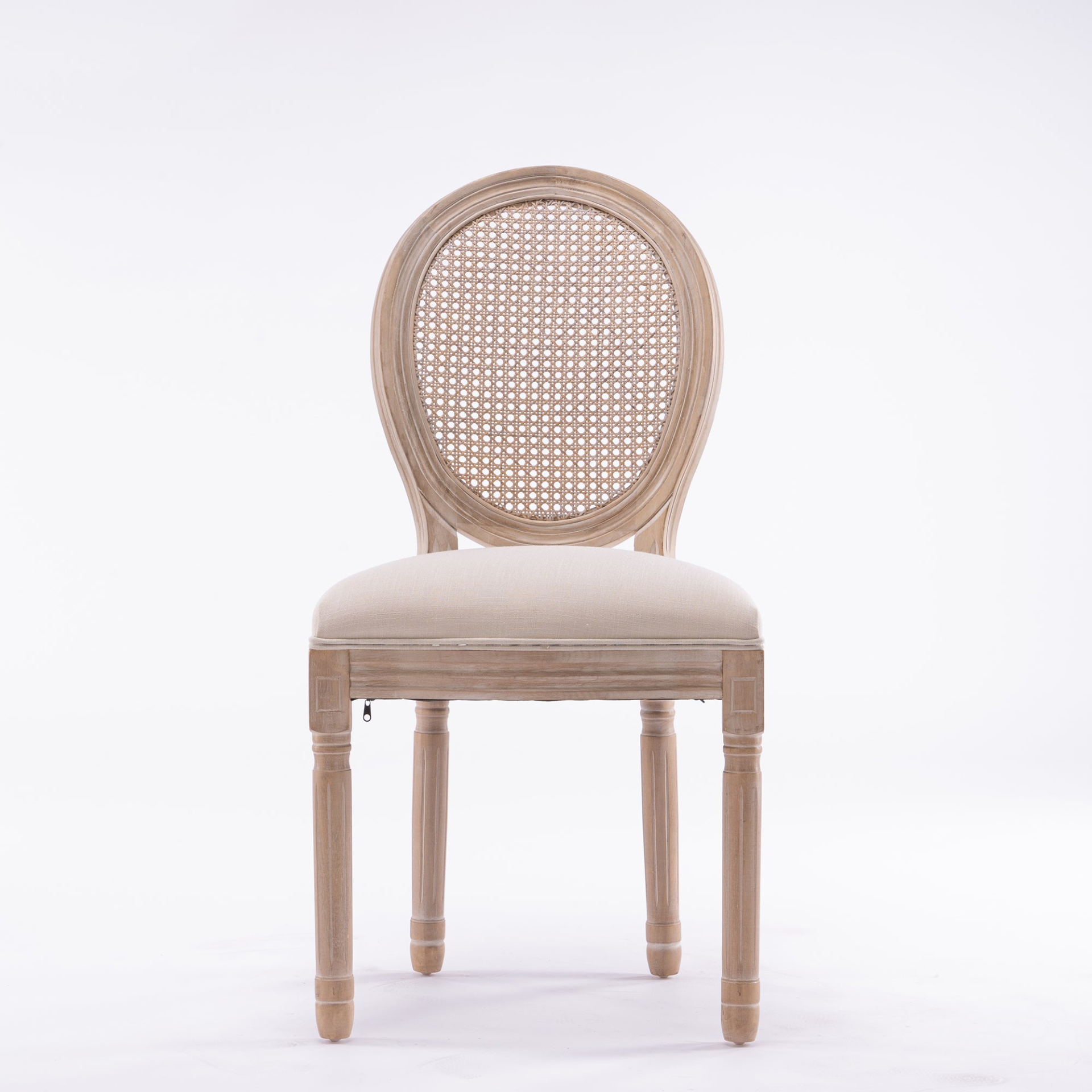 French style solid wood frame dining chair with linen fabric upholstery and classic upholstered back, by Start2Finish.