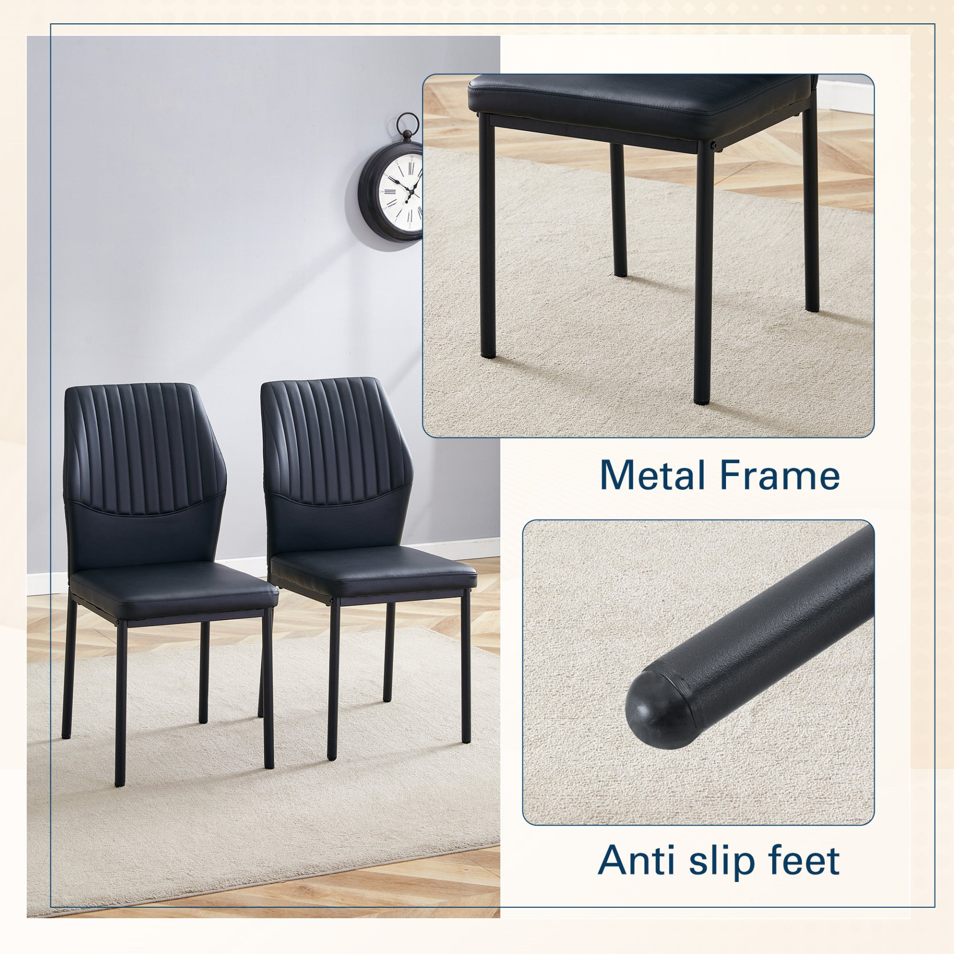 Set of four Start2Finish luxury simple dining chairs with vertical stripe back, made of PU high resilience material.