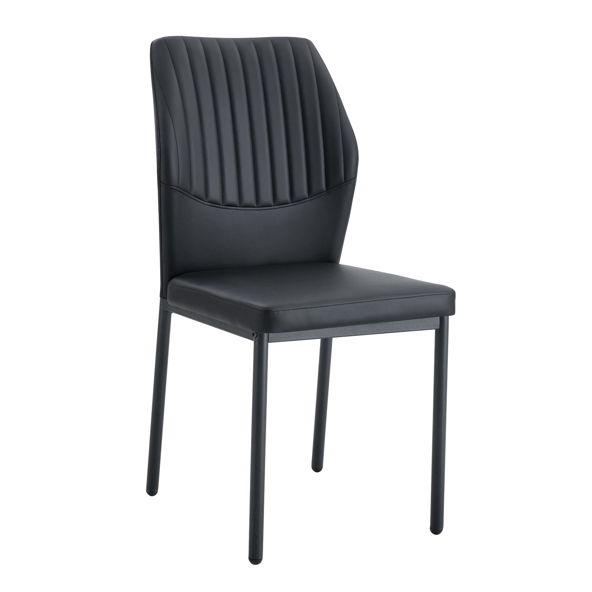 Set of four luxury Start2Finish simple dining chairs with high-resilience PU upholstery and vertical stripe back design.