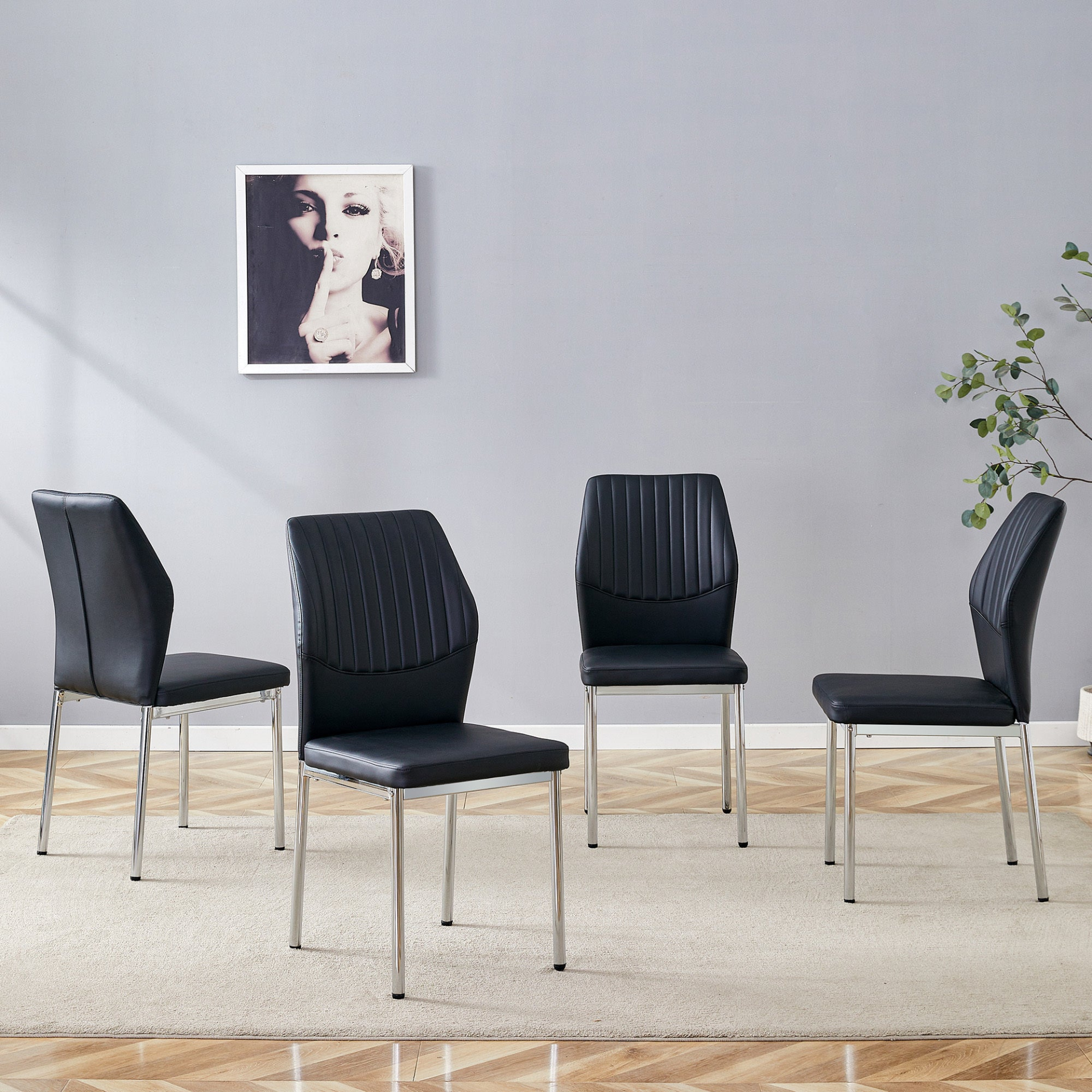 Set of 4 Start2Finish luxury simple dining chairs with vertical stripe backs, upholstered in high-resilience PU leather.