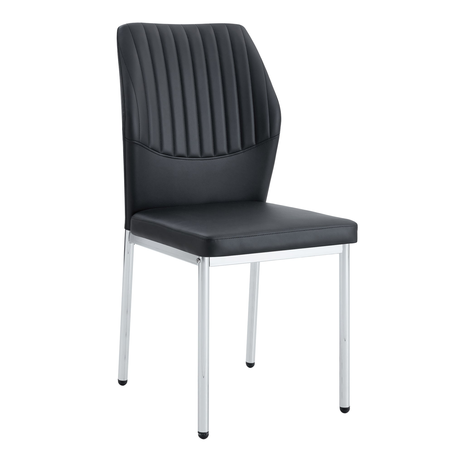Set of four luxury simple dining chairs by Start2Finish with vertical stripe backs, made of high-resilience PU for comfortable seating.