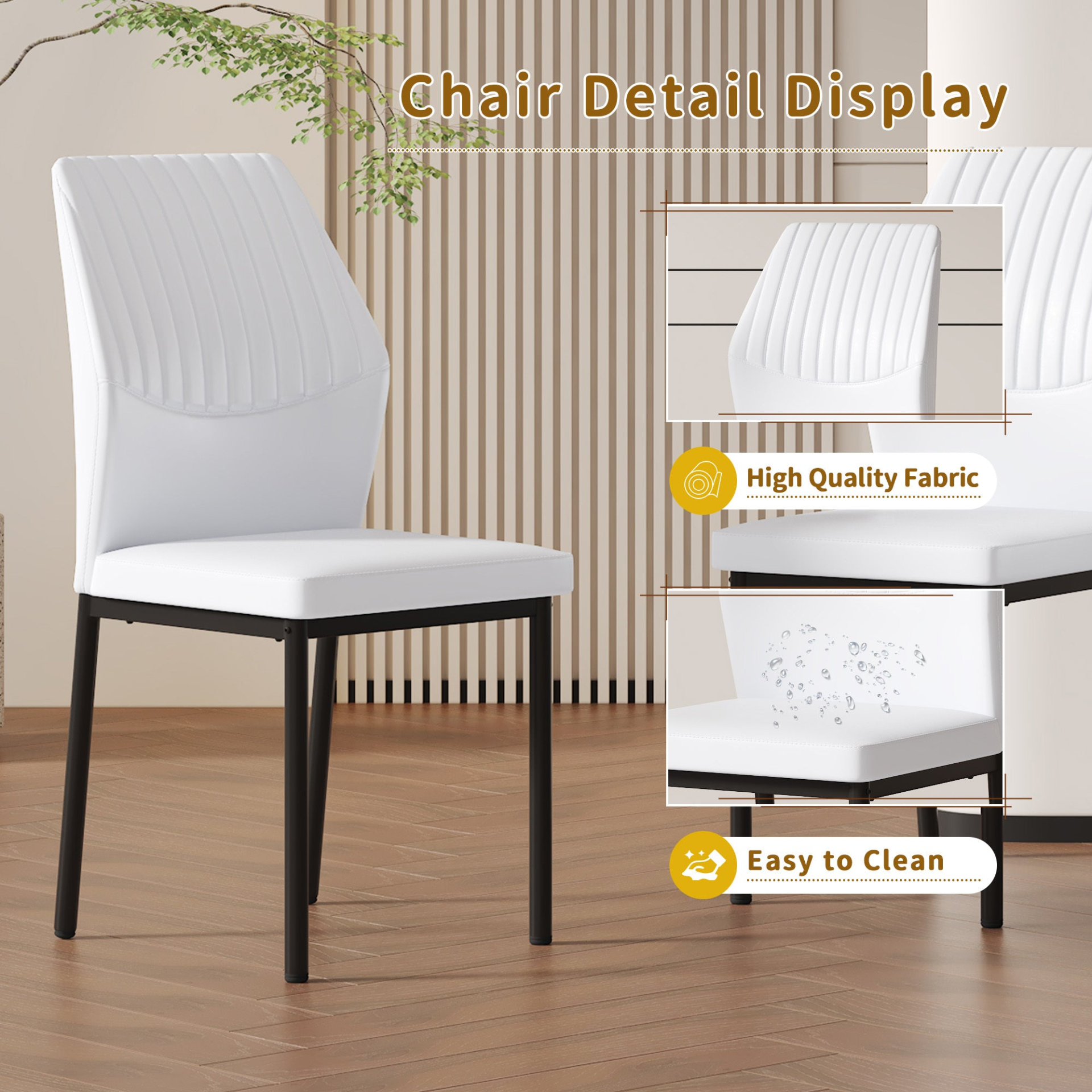 Set of four luxury Start2Finish dining chairs with vertical stripe back, made of high-resilience PU for stylish comfort.