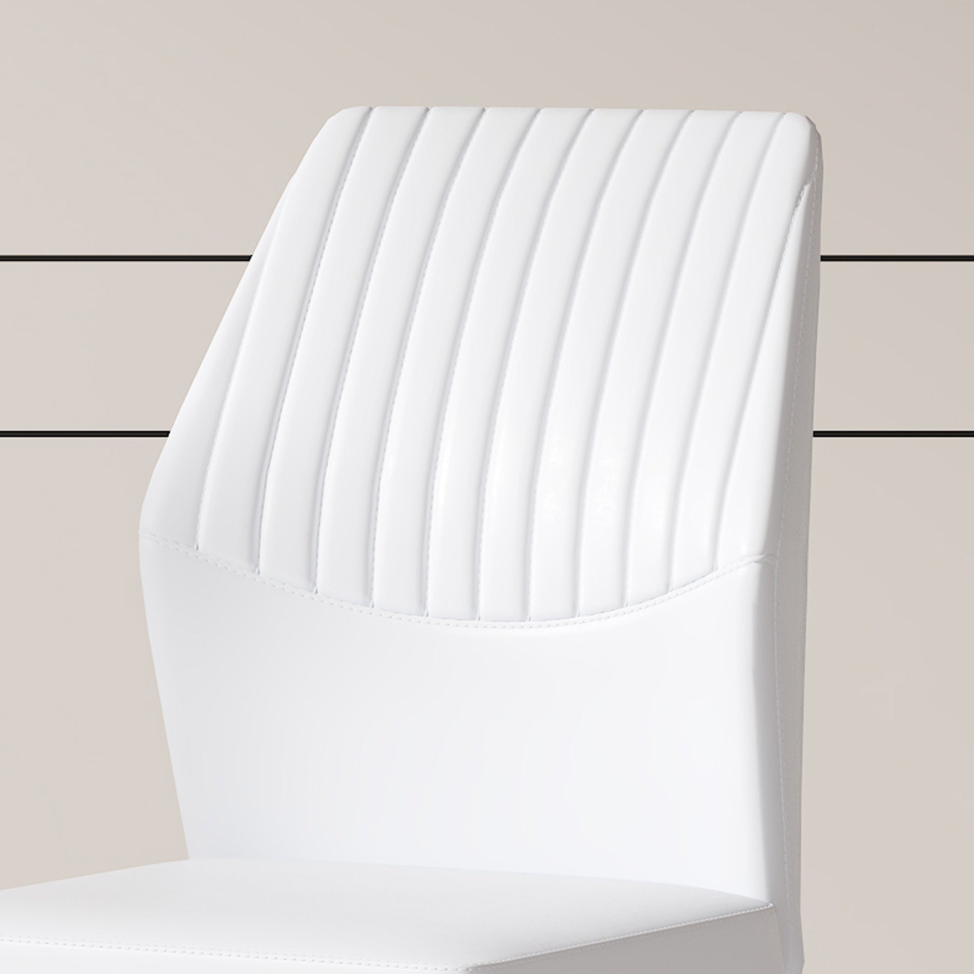 Set of four luxury simple PU dining chairs with vertical stripe backs from Start2Finish, modern furniture for stylish dining rooms.