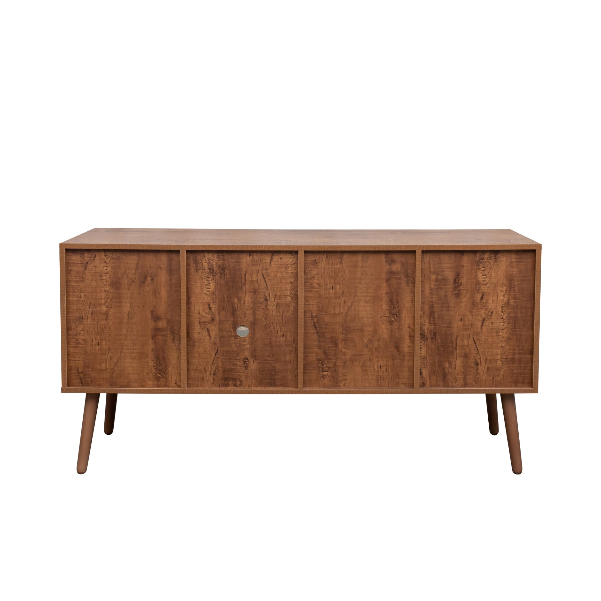 Start2Finish TV stand for living room with one storage compartment and three open shelves, modern furniture for media organization