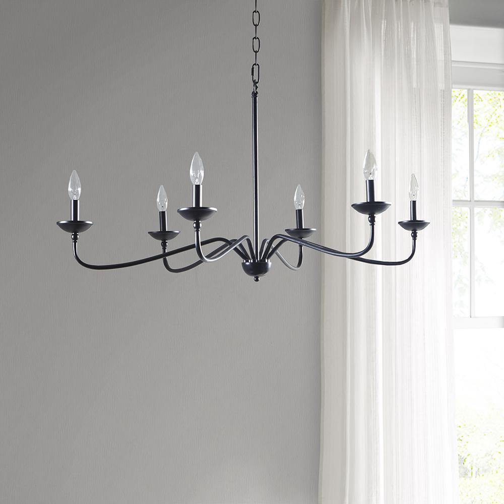 Start2Finish 6-light farmhouse metal chandelier hanging with vintage-style bulbs and black finish, ideal for rustic lighting decor