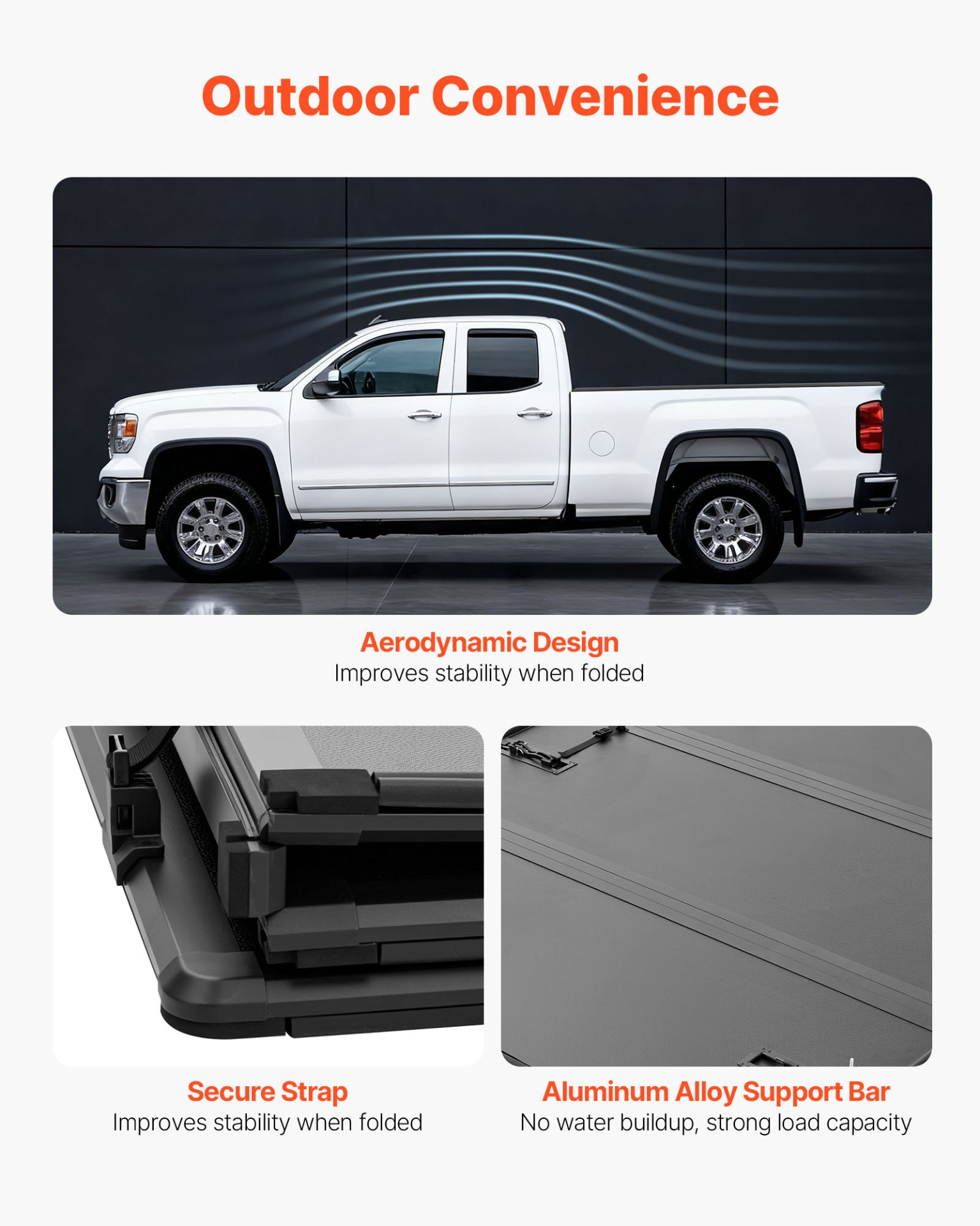 Start2Finish VEVOR hard tri-fold truck bed tonneau cover on a Chevy Silverado/GMC Sierra 1500 short box, waterproof fiberglass design.