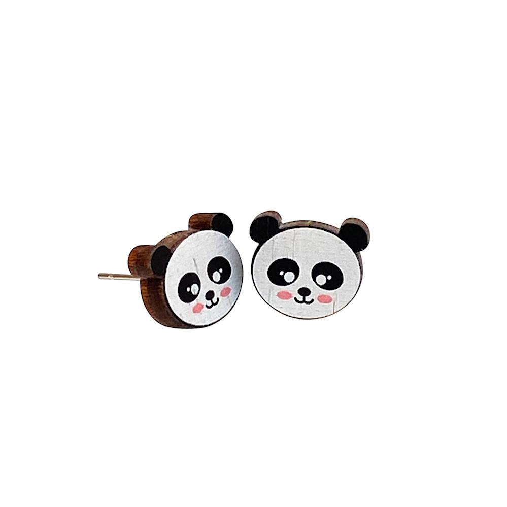 Red Sunflower panda stud earrings featuring cute panda designs on small, silver-tone earrings for a charming accessory.