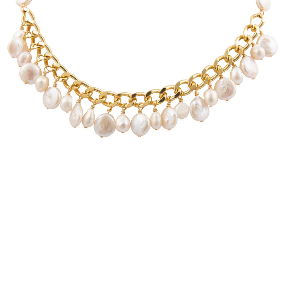 Hepburn white pearl and gold cluster necklace from Start2Finish, featuring elegant pearl and gold jewelry design.