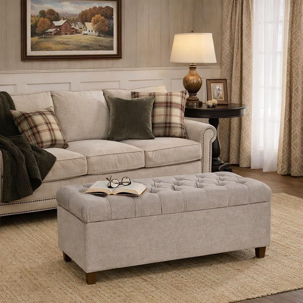 Charcoal Grey Tufted Storage Ottoman Bench Hinged Lid