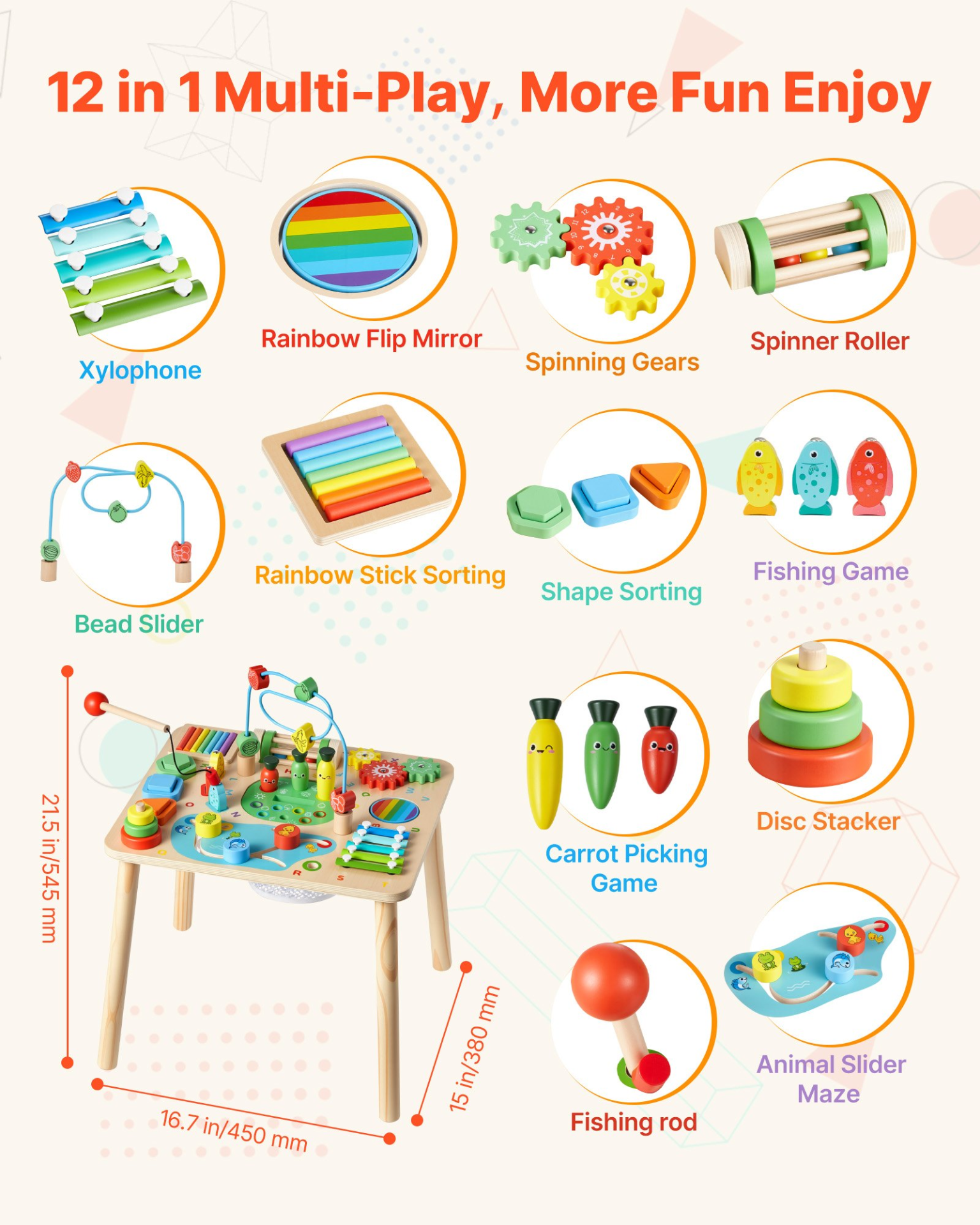 Start2Finish VEVOR Montessori activity table for toddlers, 13-in-1 wooden learning desk for children 6 months and up.