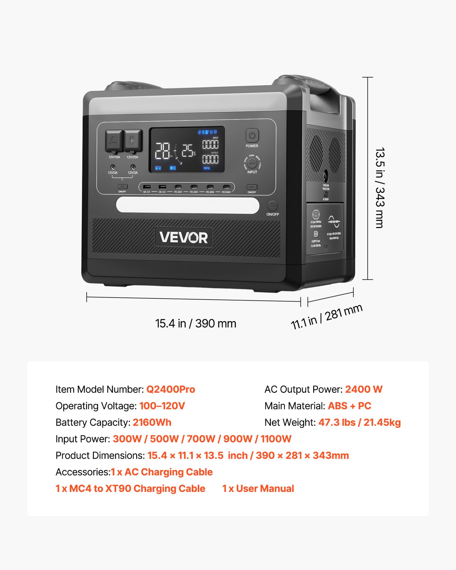 Start2Finish VEVOR portable power station with multiple output ports, large LCD display, and expandable LiFePO4 battery for home or camping.