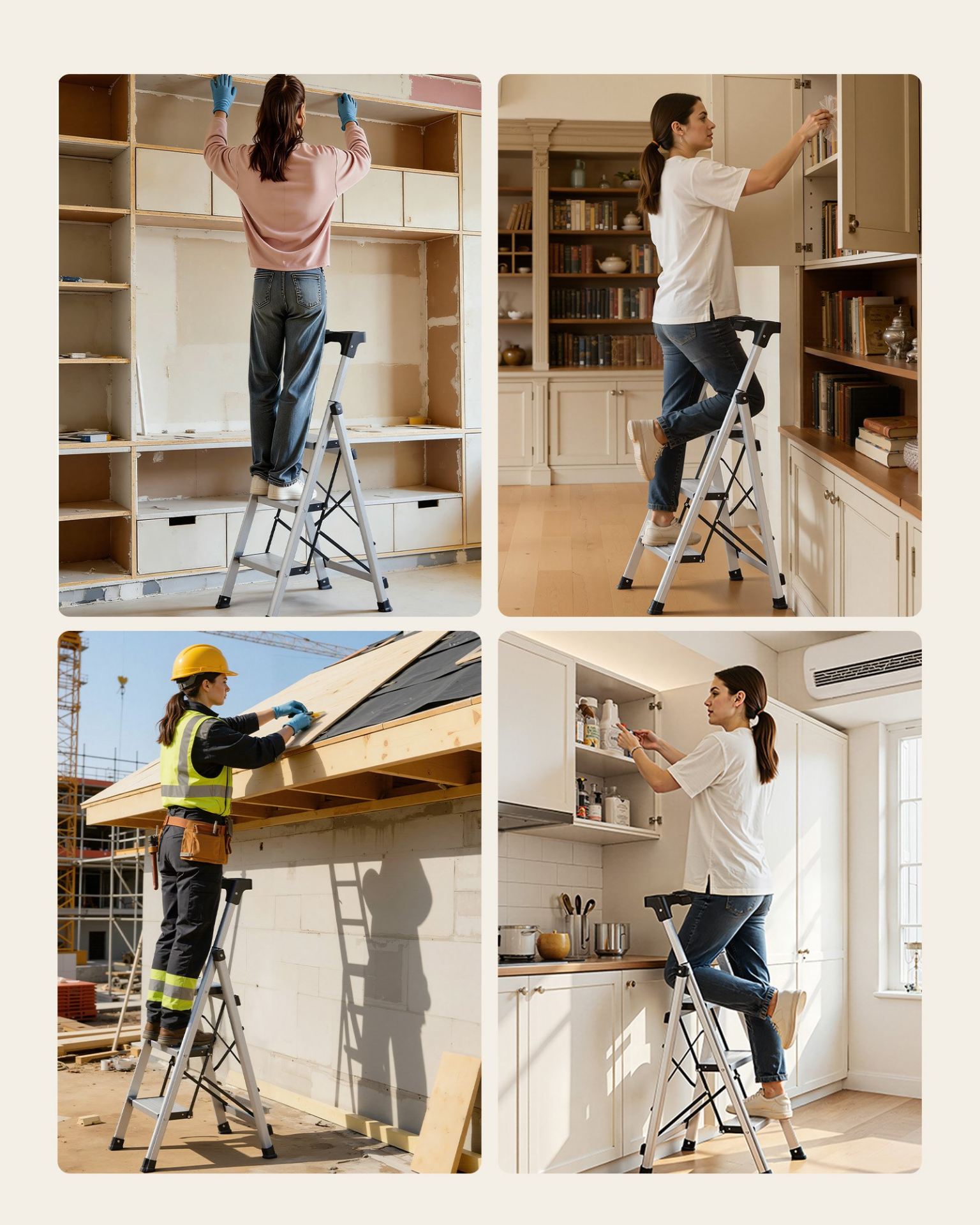 Start2Finish VEVOR 3-step aluminum ladder with anti-slip pedals and handgrip, suitable for kitchen, warehouse, and household use.