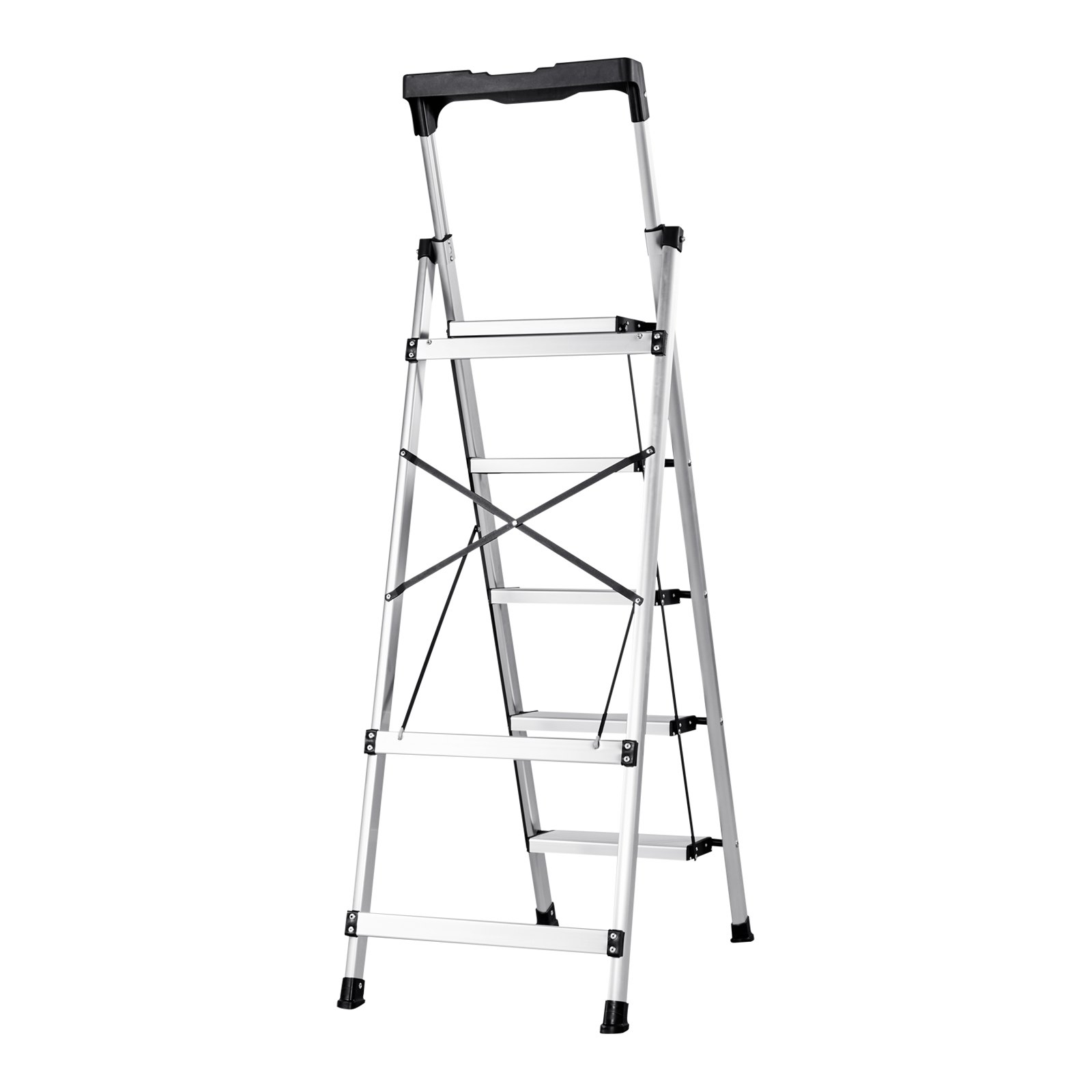 Start2Finish VEVOR 5 Step Aluminum Ladder with anti-slip pedals, comfort handgrip, and 330 lbs capacity for household, kitchen, or warehouse use.