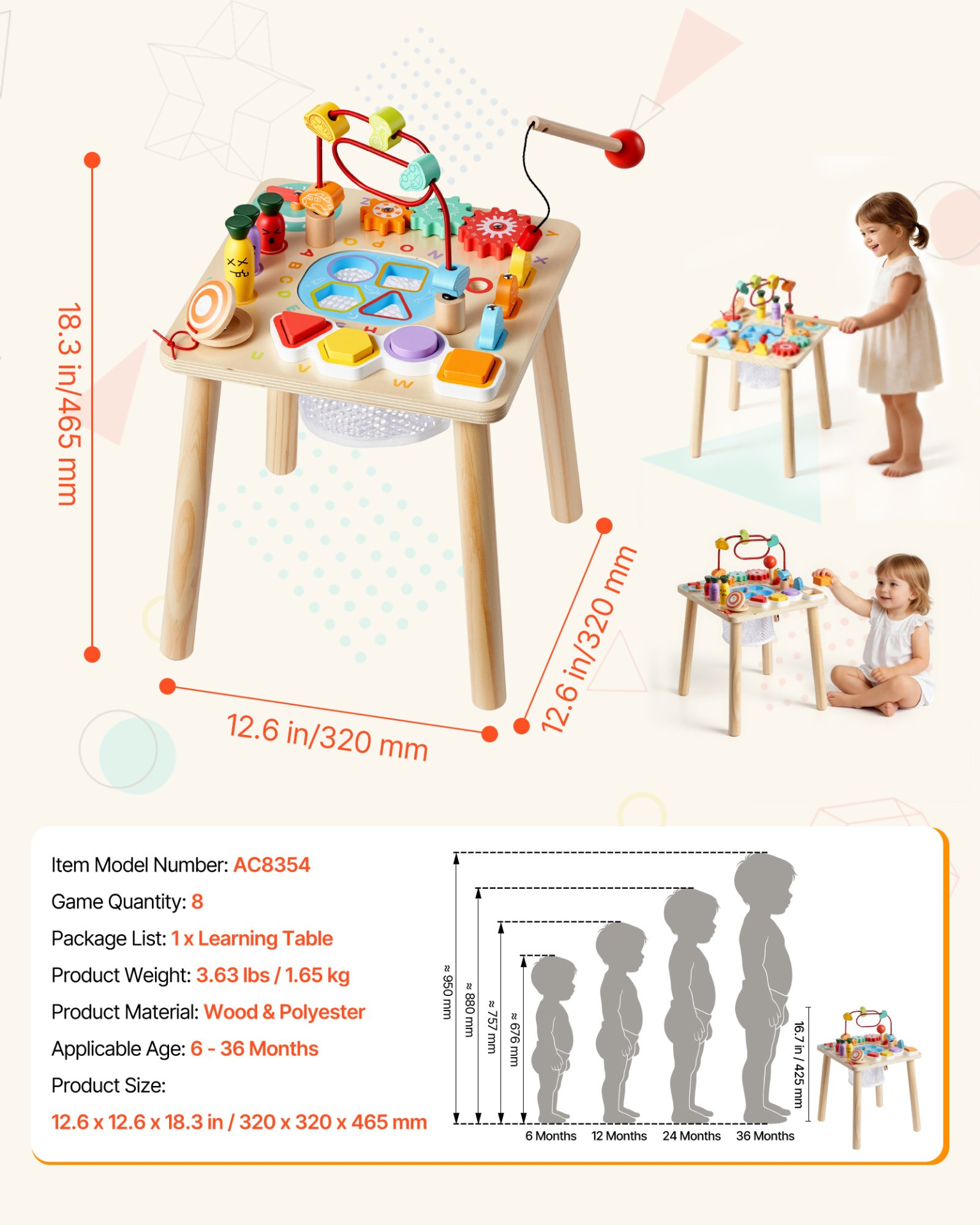 Start2Finish VEVOR Montessori toddler activity table with 8-in-1 wooden play desk for children 6 months and up.